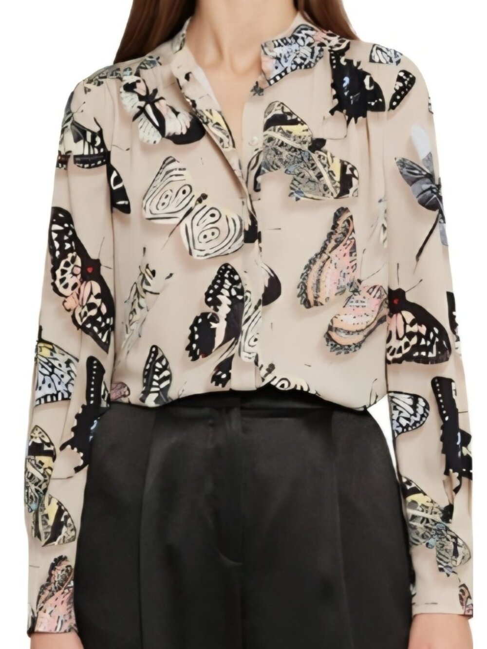 REISS Womens Blouse US 8 Multi Butterfly Print Long Sleeve Button Up NWT
